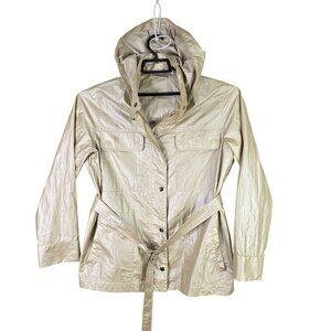 Womens Chicos Shimmer Gold Removable Hood Jacket Belted Polyester Blend Size 2
